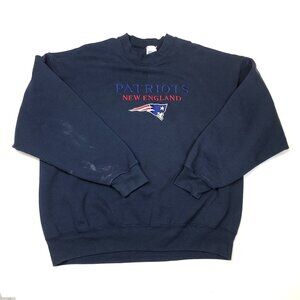 Vintage New England Patriots Salem Blue Crewneck Embroidered Sweatshirt XL NFL